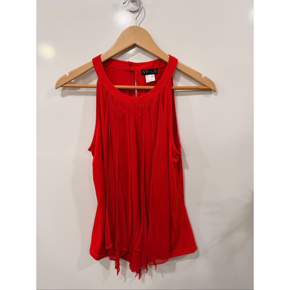 Venus Red Pleated Fringe Hem Sleeveless Top Small